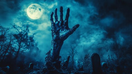 Obraz premium Halloween Zombie Hand Emerging From A Grave Yard.