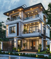 Fototapeta premium Modern Architectural Design of a Luxurious House Exterior