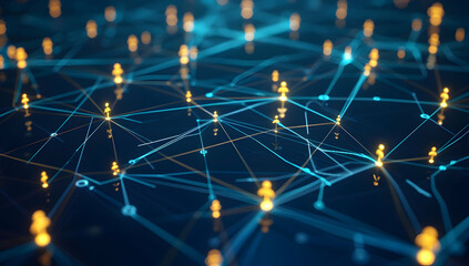 Fototapeta premium Digital network of connections with glowing people icons on a dark blue background,