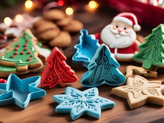 Christmas-themed cookie cutters with festive shapes, ready for creating seasonal treats and capturing the joy of holiday baking.