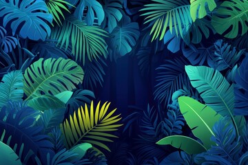 Lush Tropical Leaves in a Dark Setting