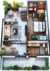 Small Apartment Floor Plan Design with Outdoor Terrace