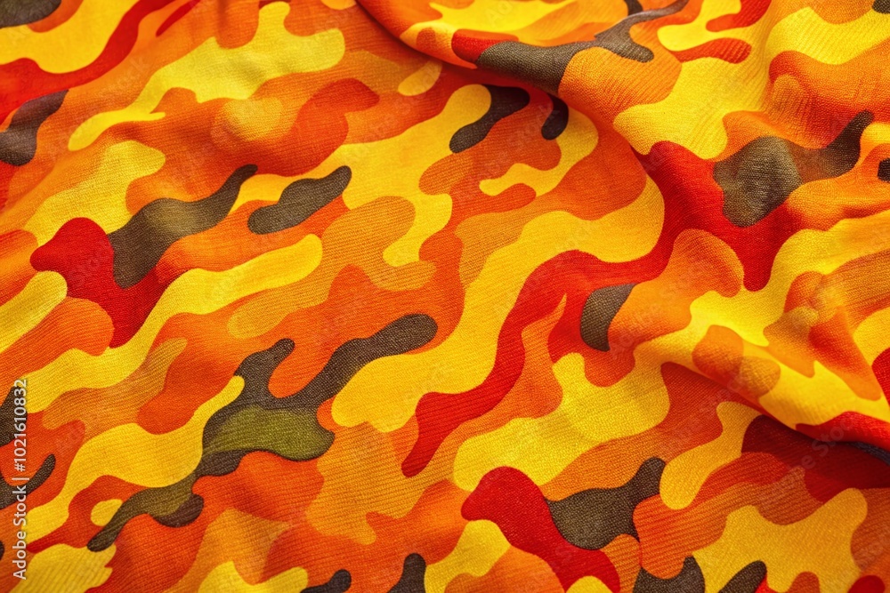 Poster vibrant camouflage pattern in orange and yellow tones for unique texture and design applications