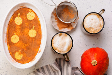 Pumpkin tiramisu. top veiw .selective focus.