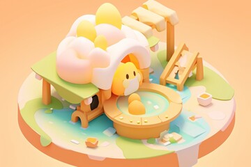 Obraz premium A Cartoon Bird Character Relaxing in a Hot Spring