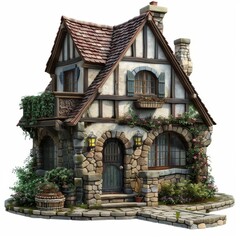 Fototapeta premium Medieval Stone Cottage Illustration