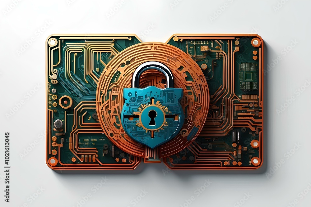 Poster golden digital lock with intricate patterns symbolizing electronic security and data safety