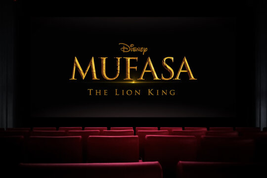 Mufasa The Lion King movie in the cinema. Watching a movie in the cinema. Astana, Kazakhstan - October 8, 2024.