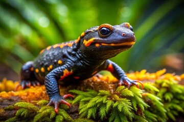 Fototapeta premium Vibrant Crocodile Newt for Sale in Natural Habitat - Exotic Pet for Amphibian Enthusiasts