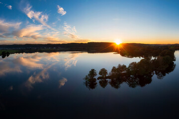 Amazing sunset over Lake Orle near Wejherowo. Poland