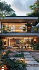 Modern House with Backyard Garden Design