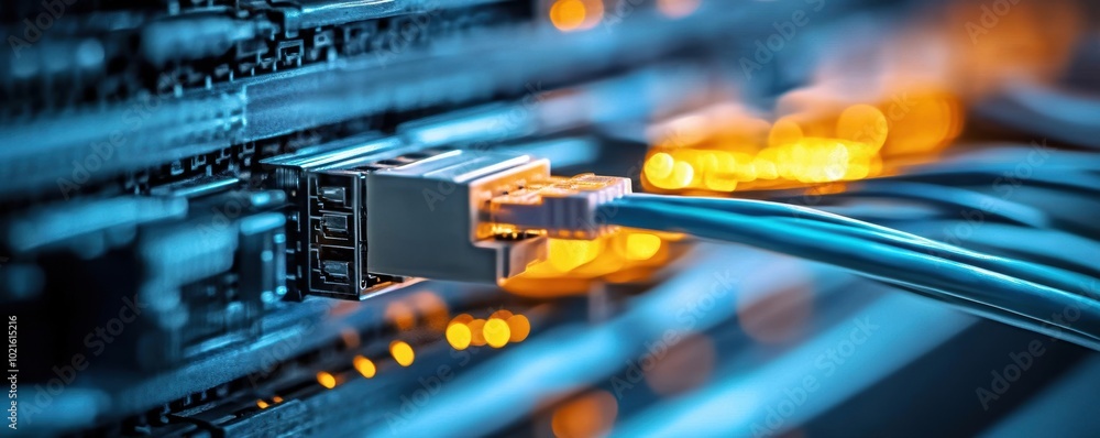 Aufkleber network cables connected to a server in a data center