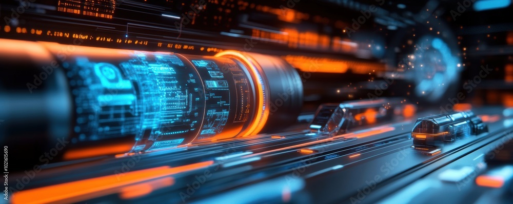 Aufkleber futuristic dashboard interface with digital data stream. science fiction technology concept.