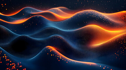Fototapeta premium Abstract Background with Orange and Blue Waves and Glowing Particles