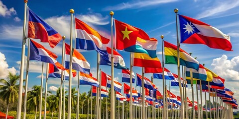 Vibrant Flags of Southeast Asia Representing Cultural Heritage and National Pride in Unity and Diversity