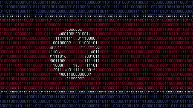 Binary code on flag of Korea North. Program source code or Hacker concept on North Korean flag. North Korea digital technology security, hacking or programming
