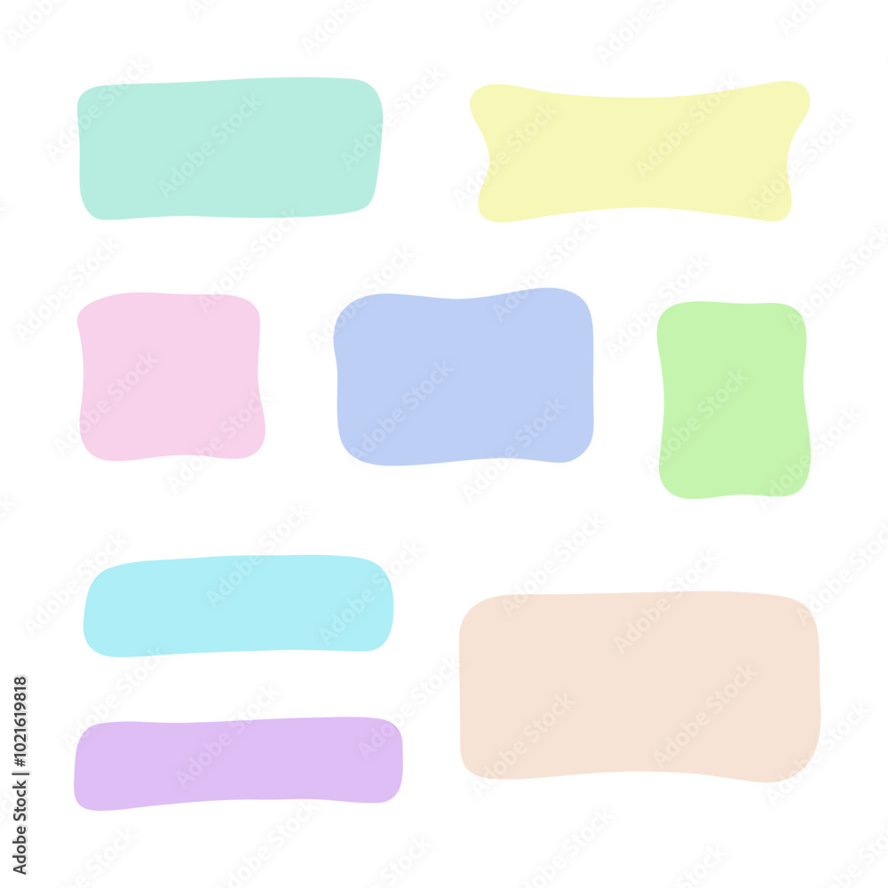 Poster a set of empty rectangular multicolored spots isolated on a white background, hand-drawn, vector. de