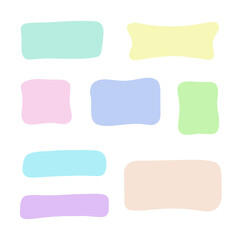 A set of empty rectangular multicolored spots isolated on a white background, hand-drawn, vector. Decorative abstract geometric element for design with text, decoration, decoration, background.
