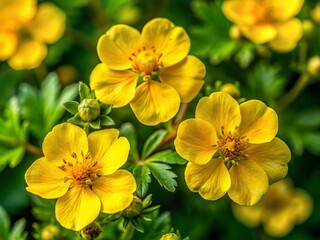 Vibrant Gold Star Cinquefoil Flowers in Bloom Against a Lush Green Background for Nature and Garden Enthusiasts