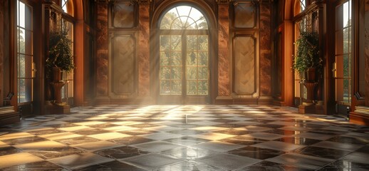 Obraz premium Vintage Palace Hallway with Sunlight