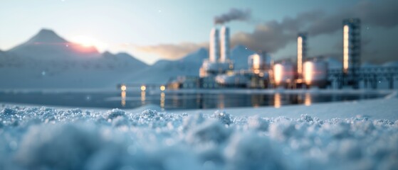 Industrial Salt Production Facility with Snowy Landscape