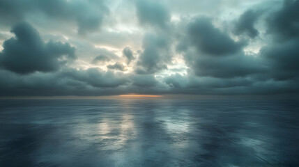 Obraz premium Dark Dramatic Stormy Sky Above Calm Sea Illustration