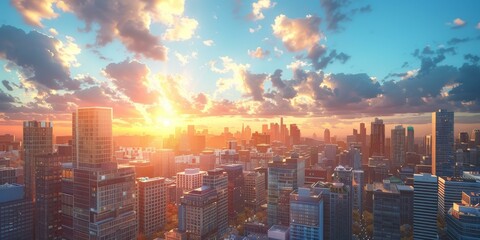 Sunset Cityscape Aerial View