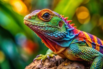 Fototapeta premium Vibrant Hue Hue Lizard in Natural Habitat Showcasing Colorful Patterns and Unique Features of This Fascinating Reptile