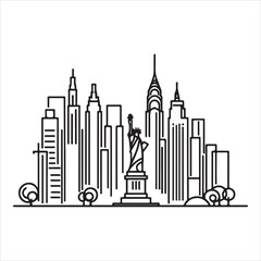 single one line City silhouette on white background
