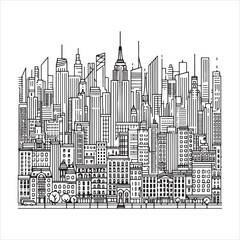 single one line City silhouette on white background
