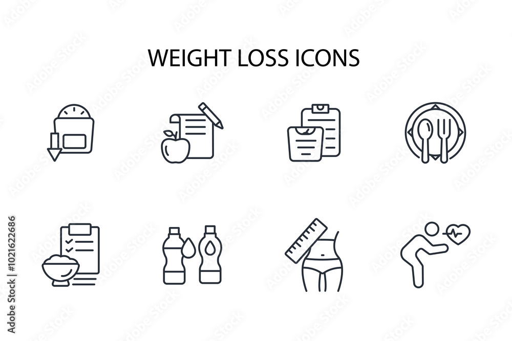 Wall mural weight loss icon set.vector.editable stroke.linear style sign for use web design,logo.symbol illustr