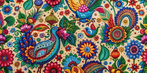 Vibrant Indian Print Fabric with Intricate Patterns Perfect for Textile Design and Home Decor Projects