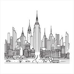 Fototapeta premium single one line City silhouette on white background 