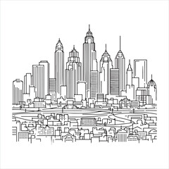 single one line City silhouette on white background
