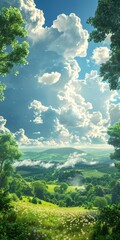 Beautiful Landscape with Clouds and Hills