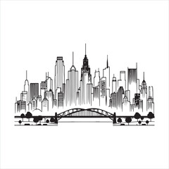 Naklejka premium single one line City silhouette on white background 