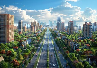 Fototapeta premium Modern Cityscape with Lush Green Spaces