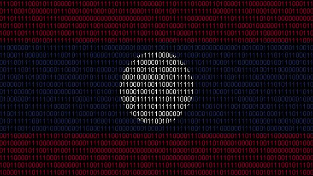 Binary code on flag of Laos. Program source code or Hacker concept on Laotian flag. Laos digital technology security, hacking or programming