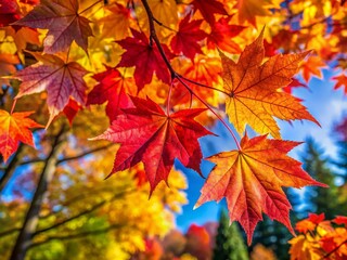 Fototapeta premium Vibrant Maple Tree Leaves in Autumn Showcasing Stunning Fall Colors and Natural Beauty of Seasonal Foliage