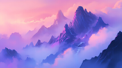 Fototapeta premium The mountain landscape is covered with fog. ai generate illustration. Rocky Mountain Trail. Illustration