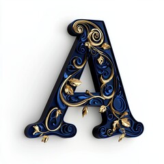 Elegant 3D Letter A in Indigo and Gold Design
