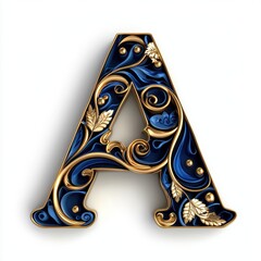 Elegant 3D Letter A in Indigo and Gold Design