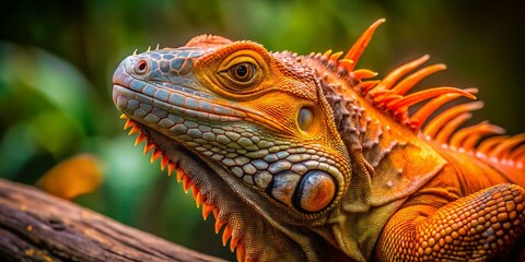 Fototapeta premium Vibrant Orange Iguana Portrait in Natural Habitat Capturing Exotic Wildlife Beauty and Colorful Reptile Features