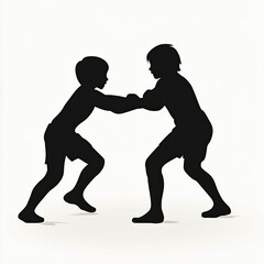 Wrestling Silhouette, Illustration Isolated On White Background