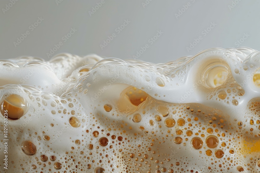 Poster frothy beer is forming bubbles creating an abstract design
