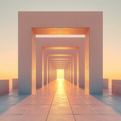 Futuristic concrete and golden portal to another dimension