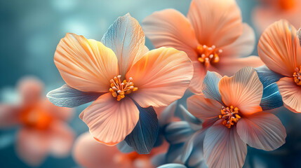 Closeup of Delicate Peach Flower Petals with Soft Blue Undertones - Illustration