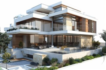 Fototapeta premium Modern Luxury House Exterior Design Illustration