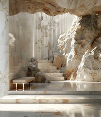 Elegant Marble Staircase with Stone Formations