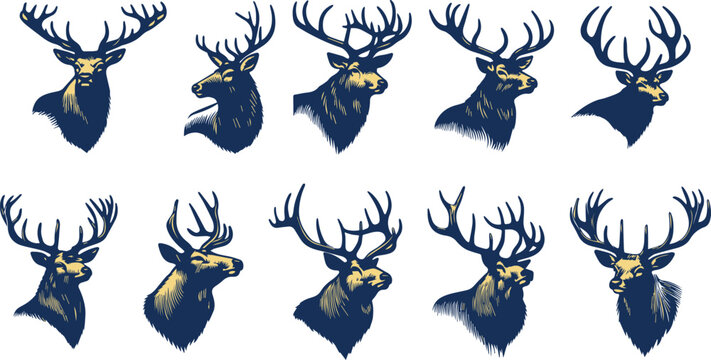 Deer head logo sketch hand drawn in doodle style Vector illustration